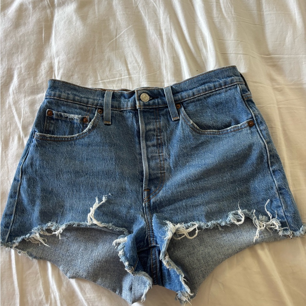 Levi’s 501 dark wash high rise shorts